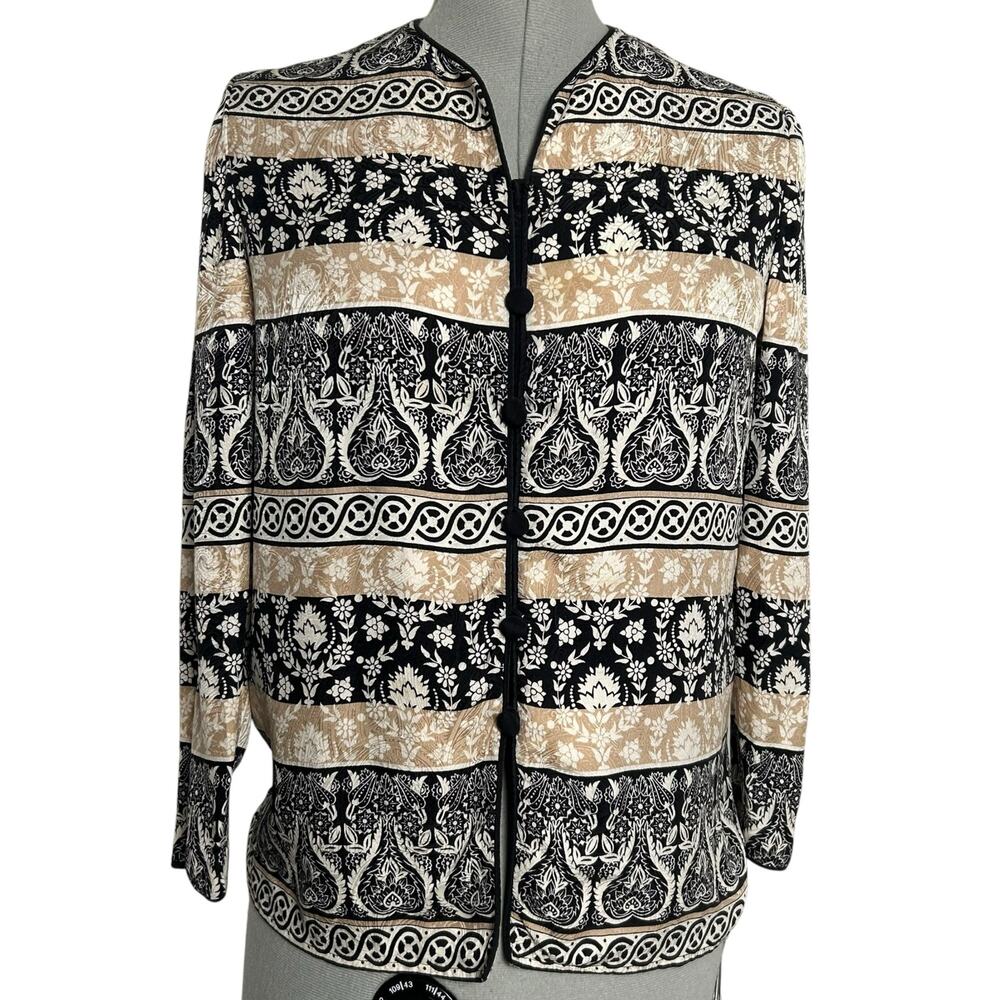 Vintage Adrianna Papell Multicolored Striped Multi-Patterned Silk Blouse Size 4